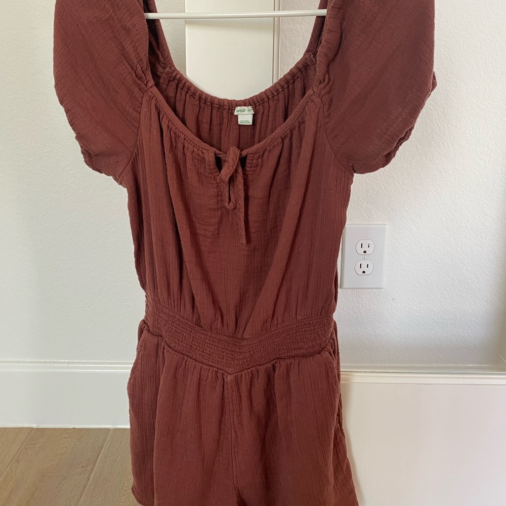 Aerie Warm Rust Tie-Front Romper